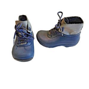 Crocs Blitzen Luxe Convertible Clog Boot Blue Gray Kids Size C 8/9 Faux Fur Line